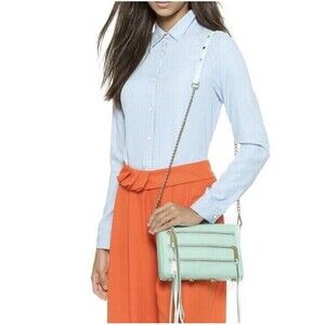 Rebecca Minkoff Mini 5 Zip Crossbody Purse Light Mint Green Leather Silver Chain